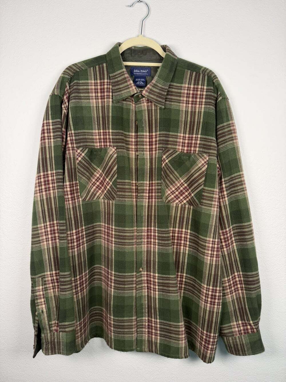 Vintage John Blair Flannel Button Up Shirt Adult XXL Green Plaid Outdoor Hiking